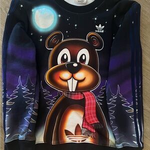 ADIDAS Black & Purple Bear Graphic KERMIT FROST COLLAB -sold out everywhere